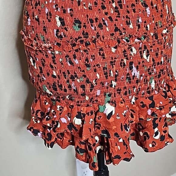 Karlie Medium Abstract‎ Leopard Cami Dress Rust Smocked ruffle hem - Picture 3 of 8